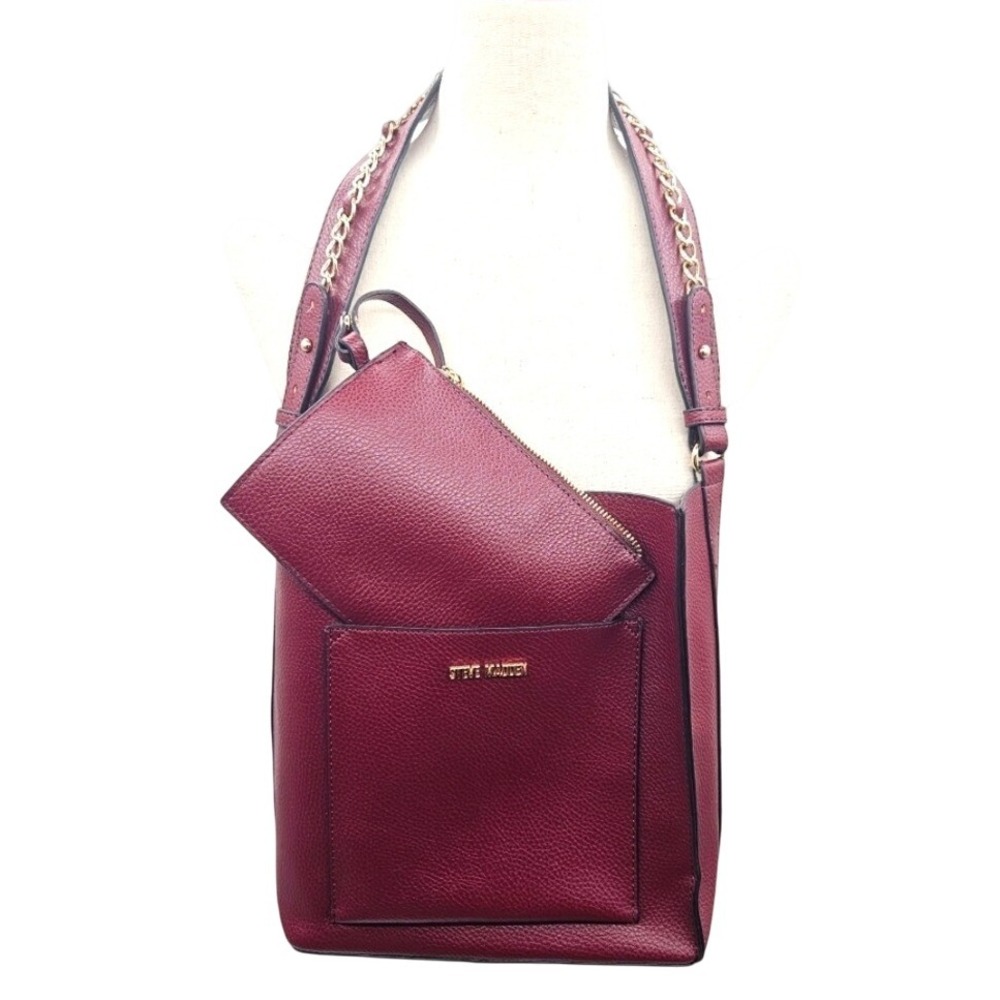 Steve‎ Madden Burgundy Faux Leather Shoulder Bag Set With Crossbody Strap EUC